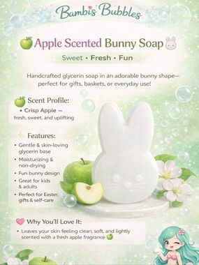 Hand Crafted 3.2oz Apple Scented Bunny Glycerin Soap